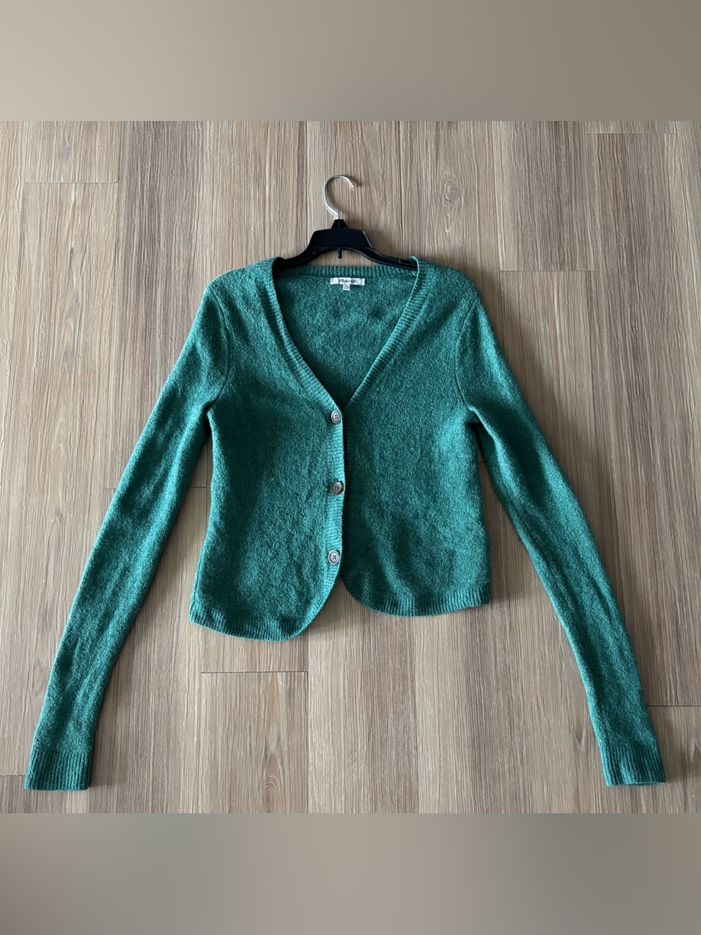 Madewell Cardigan Sweater Green Cotton Wool V-Neck Women XS Preppy 90s Academia